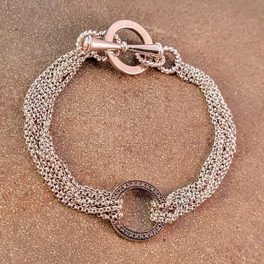 New Black Circle Chain Multi Silver Strands Toggle Bracelet